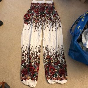 White with flower print Harem Thailand pants